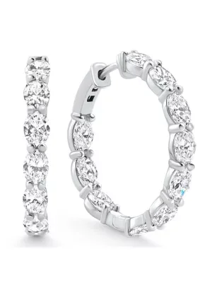 Lab Created 6Ct tw Oval Diamond Inside Outside Hoops Vault Lock 14k White Gold Lab Grown