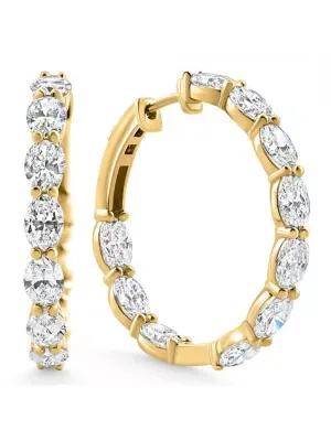 Lab Created 6Ct tw Oval Diamond Inside Outside Hoops Vault Lock 14k Yellow Gold Lab Grown