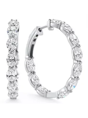 Lab Created 8Ct tw Oval Diamond Inside Outside Hoops Vault Lock 14k White Gold Lab Grown by Pompeii