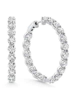 Lab Created 10Ct tw Round Diamond Inside Outside Hoops Vault Lock 14k White Gold Lab Grown