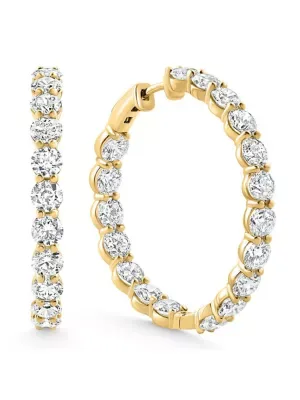 Lab Created 10Ct tw Round Diamond Inside Outside Hoops Vault Lock 14k Yellow Gold Lab Grown