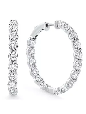 Lab Created 7Ct tw Round Diamond Inside Outside Hoops Vault Lock 14k White Gold Lab Grown