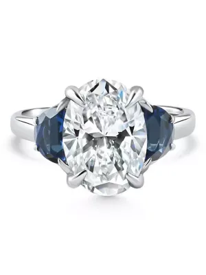 Lab Created Certified 4.70Ct Oval Diamond & Blue Sapphire Ring 14k White Gold Lab Grown by Pompeii
