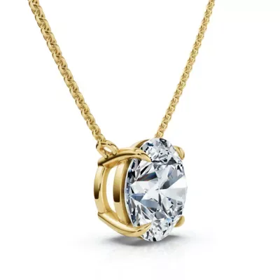 Lab Created 1 1/2Ct Round Cut Solitaire Diamond Pendant 14k Gold 18" Chain Lab Grown