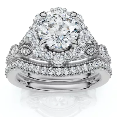 Lab Created 1 1/2Ct Eloise Diamond Engagement Ring Set 14k Gold or Platinum Lab Grown EF/VS by Pompeii