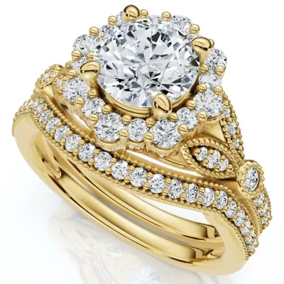 Lab Created 1 1/2Ct Eloise Diamond Engagement Ring Set 14k Gold or Platinum Lab Grown EF/VS