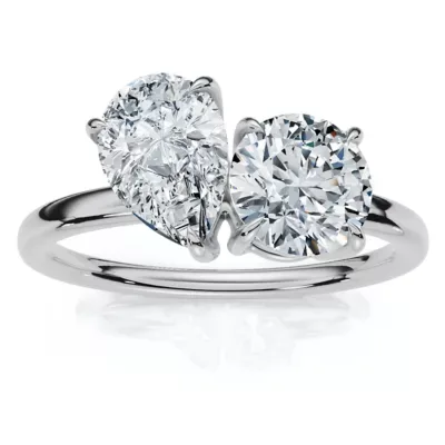 Lab Created 1 1/2Ct Round and Pear Toi Et Moi Diamond Ring 14k Gold or Pt Lab Grown
