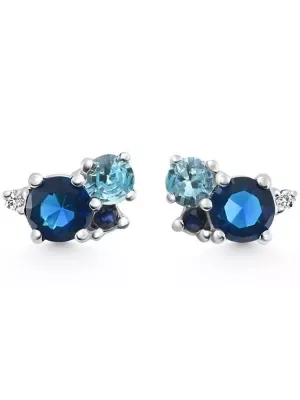 Lab Created 4Ct Diamond & Blue Gemstone Hydrangea Bouquet Earrings Studs 14k Gold Lab Grown by Pompeii