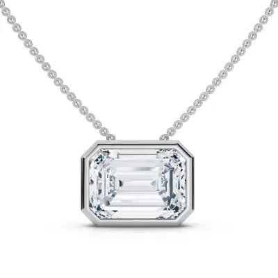 Lab Created 2Ct Solitaire Bezel Diamond East West Pendant 14k Gold Necklace Lab Grown EF/VS