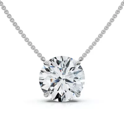 Lab Created 2Ct Round Cut Diamond Solitaire Pendant 14k Gold 18" Necklace Lab Grown