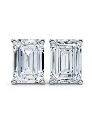 Lab Created F/VS 1 - 8Ct Emerald Cut Diamond Studs 14k Gold Lab Grown Earrings