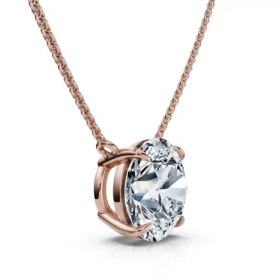 Lab Created 1 1/2Ct Solitaire Diamond Pendant 14k Gold 18" Chain Lab Grown