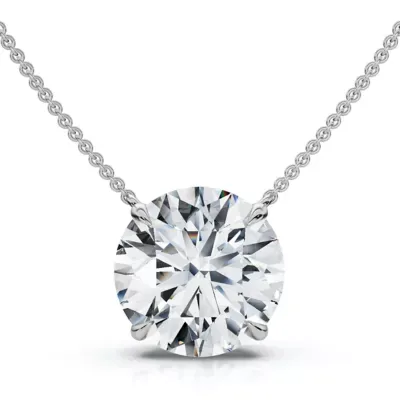 Lab Created Certified 3Ct Diamond Solitaire Pendant 14k Gold 18" Necklace Lab Grown