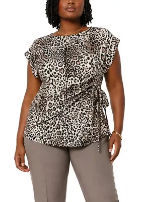 Leopard Print Pleat and Side Tie Blouse by Coin1804
