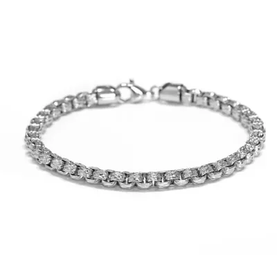 5MM Silver Stainless Steel Box Link Chain Bracelet, 8.5 In by Lynx