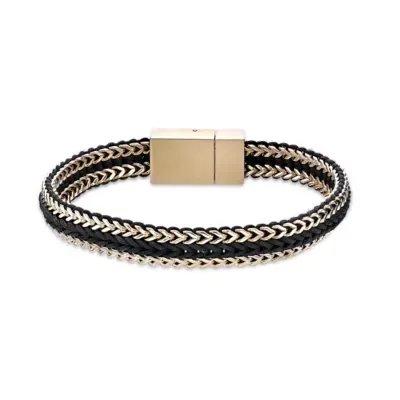 Ion-Plated Stainless Steel and Cord Bracelet by Lynx