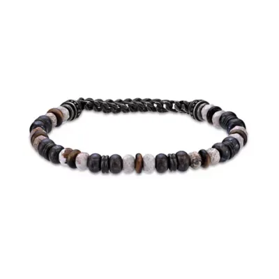 Black Plated Stainless Steel Stone Stretch Bracelet by Lynx