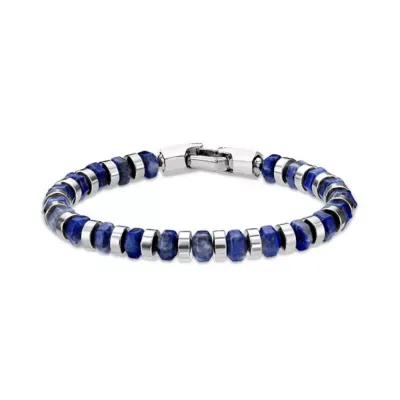 Stainless Steel and Natural Stone Beaded Bracelet, 8.5 In by Lynx
