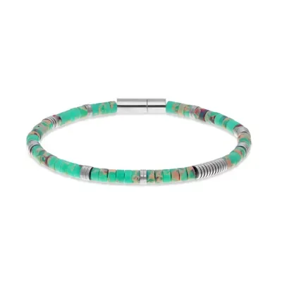 Stainless Steel & Green Agate Beaded Bracelet by Lynx