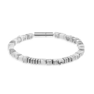 Stainless Steel & Gray Howlite Beaded Bracelet by Lynx