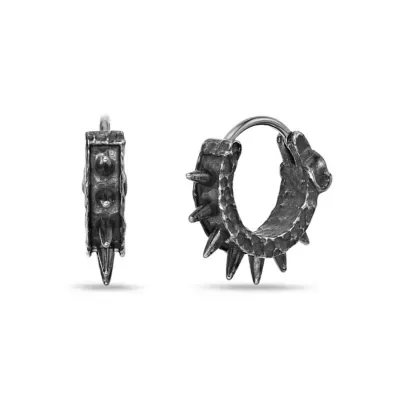 Stainless Steel Spike Huggie Hoop Earrings by Lynx