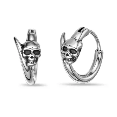 Stainless Steel Skull Hoop Earrings by Lynx