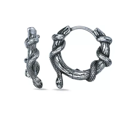 Stainless Steel Twisting Snake Huggie Hoop Earrings by Lynx