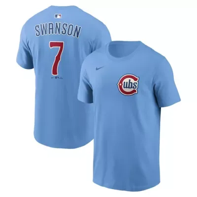 MLB Dansby Swanson Light Chicago Cubs Name & Number T-Shirt by Nike