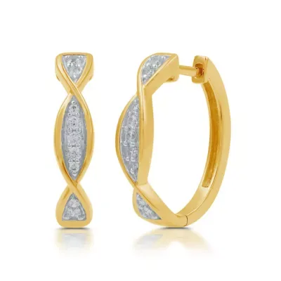 Lab Created 0.25 CTW Lab-Grown Diamond Yellow Gold Plated Twist Hoop Earrings by Diamond Essentials