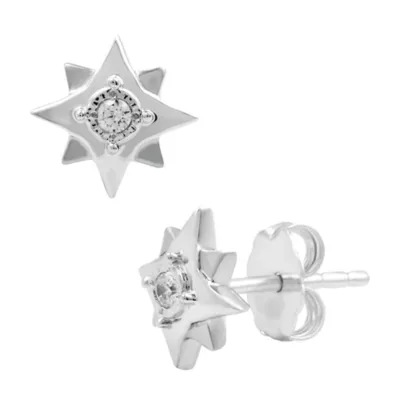 Lab Created Lab-Grown Diamond Accent Sterling Silver Star Stud Earrings