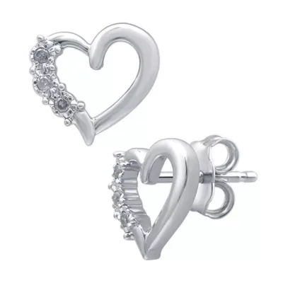 Lab Created Lab-Grown Diamond Accent Sterling Silver Heart Stud Earrings by Diamond Essentials