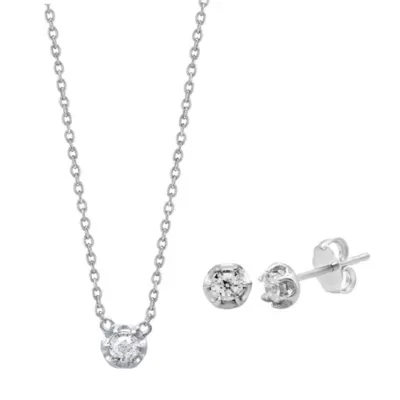 Lab Created Round Lab-Grown Diamond Accent Sterling Silver Earring and Pendant Set by Diamond Essentials