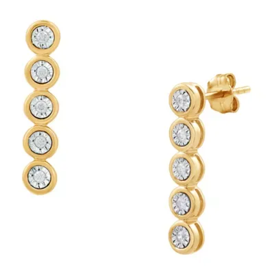Lab Created 0.10 CTW Lab-Grown Diamond Yellow Gold Over Silver Bezel Drop Earrings