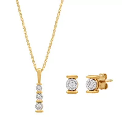 Lab Created 0.10 CTW Lab-Grown Diamond Yellow Gold Over Silver Earring and Pendant Set by Diamond Essentials