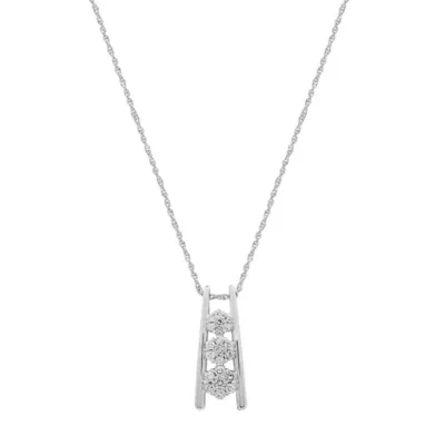 Lab Created 0.25 CTW Round Lab-Grown Diamond Sterling Silver Flower Shaped Pendant by Diamond Essentials