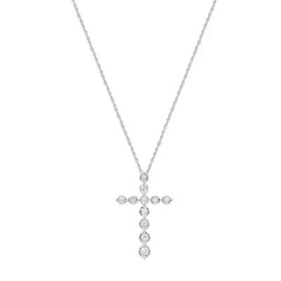 Lab Created 0.25 CTW Round Lab-Grown Diamond Sterling Silver Cross Pendant by Diamond Essentials