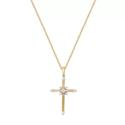 Lab Created 0.25 CTW Round Lab-Grown Diamond Yellow Gold Over Silver Cross Pendant, 18 In by Diamond Essentials