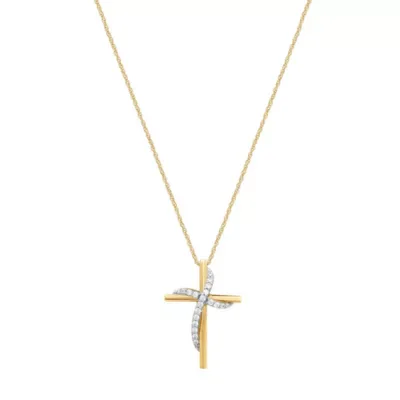 Lab Created 0.25 CTW Round Lab-Grown Diamond Yellow Gold Over Silver Intertwined Cross Pendant, 18 In