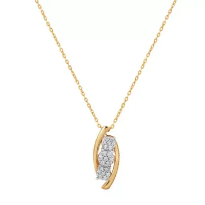 Lab Created 0.25 CTW Round Lab-Grown Diamond Yellow Gold Over Silver Curved Flower Shaped Pendant, 18 In by Diamond Essentials