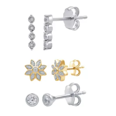 Lab Created 0.25 CTW Round Lab-Grown Diamond Two-Tone Stud Earring Set by Diamond Essentials