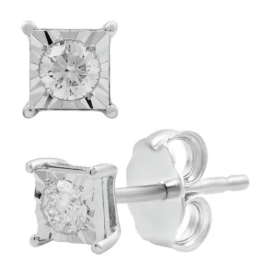 Lab Created 1/5 CTW Lab-Grown Diamond Sterling Silver Miracle Plate Square Princess Frame Stud Earrings by Diamond Essentials