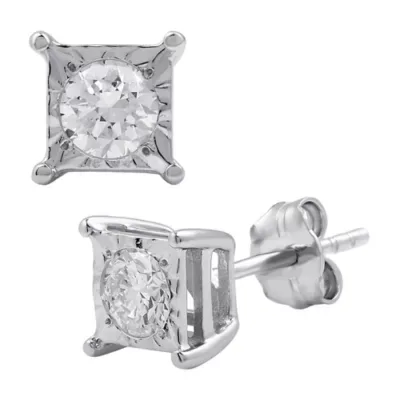 Lab Created 1/3 CTW Lab-Grown Diamond Sterling Silver Miracle Plate Square Princess Frame Stud Earrings