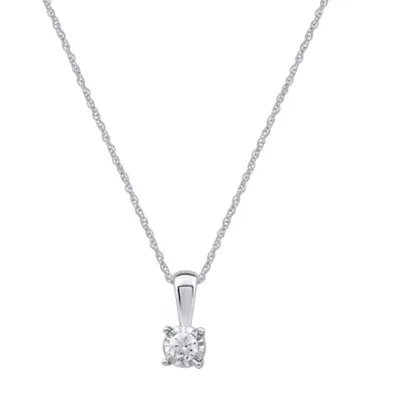 Lab Created Round Lab-Grown Diamond Solitaire Miracle Plate Sterling Silver Pendant, 18 In by Diamond Essentials