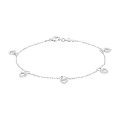 Lab Created 0.25 CTW Round Lab-Grown Diamond Sterling Silver Heart Bracelet, 7.5 In by Diamond Essentials