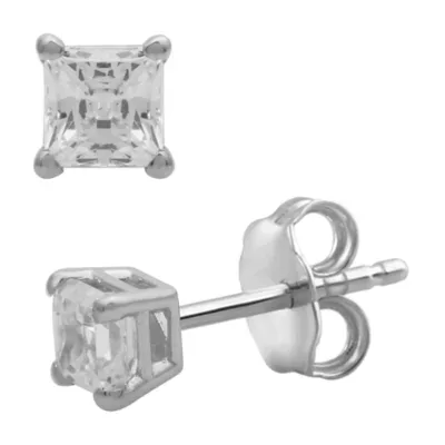 Lab Created 0.50 CTW Princess Cut Lab-Grown Diamond Sterling Silver Stud Earrings by Diamond Essentials