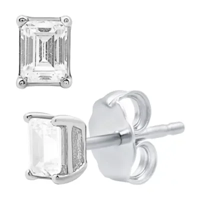 Lab Created 0.50 CTW Emerald Cut Lab-Grown Diamond Sterling Silver Stud Earrings by Diamond Essentials