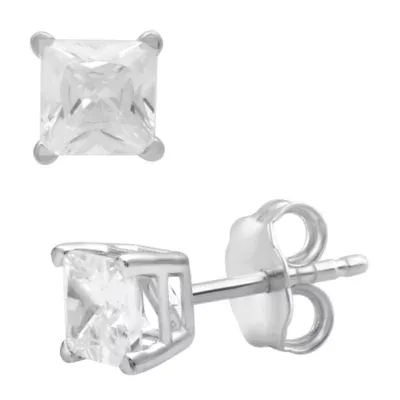 Lab Created 1.00 CTW Princess Cut Lab-Grown Diamond Sterling Silver Stud Earrings by Diamond Essentials