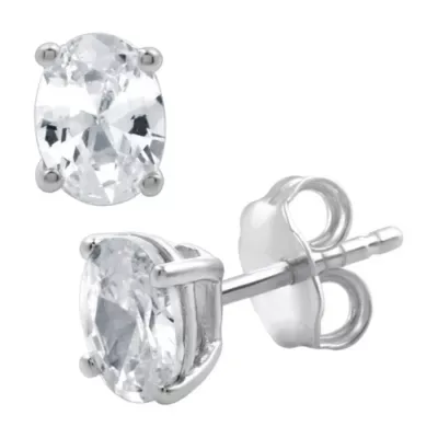 Lab Created 1.00 CTW Oval Cut Lab-Grown Diamond Sterling Silver Stud Earrings by Diamond Essentials