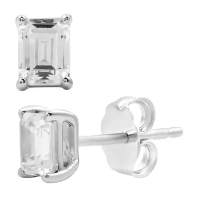 Lab Created 1.00 CTW Emerald Cut Lab-Grown Diamond Sterling Silver Stud Earrings by Diamond Essentials