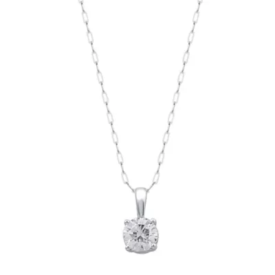 Lab Created 0.50 CTW Round Lab-Grown Diamond Solitaire Sterling Silver Pendant, 18 In by Diamond Essentials